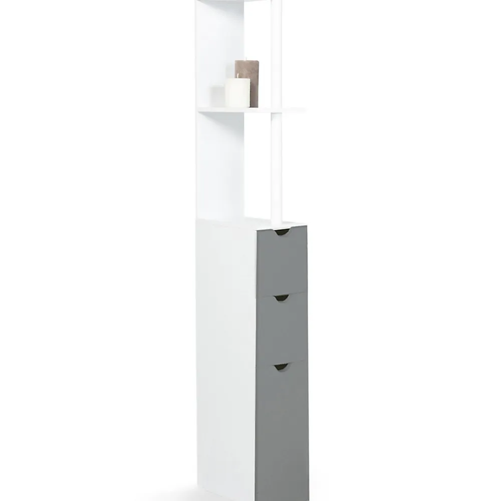 Meuble Wc|IDMarket Meuble WC étagère WILLY bois 3 portes blanc et gris