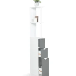 Meuble Wc|IDMarket Meuble WC étagère WILLY bois 3 portes blanc et gris