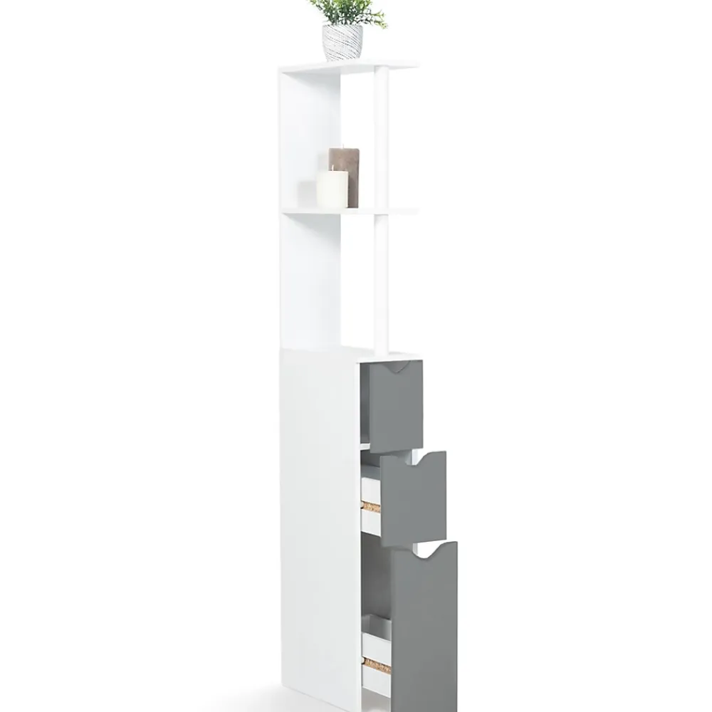 Meuble Wc|IDMarket Meuble WC étagère WILLY bois 3 portes blanc et gris