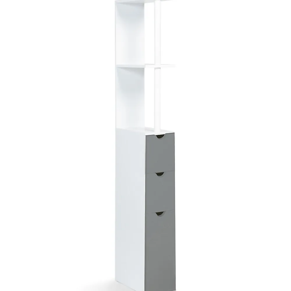 Meuble Wc|IDMarket Meuble WC étagère WILLY bois 3 portes blanc et gris