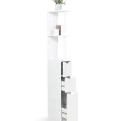 IDMarket Meuble WC étagère WILLY bois 3 portes blanc