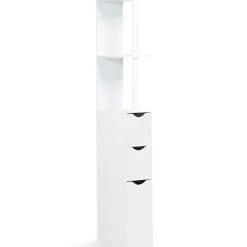 IDMarket Meuble WC étagère WILLY bois 3 portes blanc