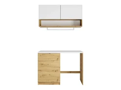 Meuble Buanderie|Vente-unique Meubles de buanderie pour machine à laver avec plan de travail - L122 cm - Blanc et naturel clair - NATAJI