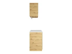 Meuble Buanderie|Vente-unique Meubles de buanderie pour machine à laver avec plan de travail - L122 cm - Blanc et naturel clair - NATAJI