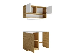 Meuble Buanderie|Vente-unique Meubles de buanderie pour machine à laver avec plan de travail - L122 cm - Blanc et naturel clair - NATAJI