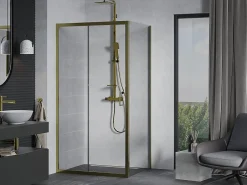 Mexen Apia cabine de douche coulissante 90 x 80 cm, transparent, or - 840-090-080-50-00