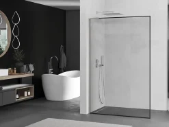 Cabine De Douche|Mexen Kioto L paroi de douche Walk-in 50 x 200 cm, cadre noir, nickel brossé - 800-050-103-97-70
