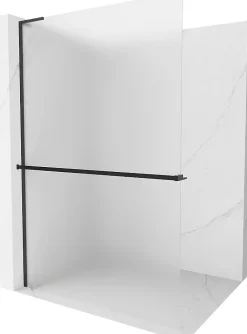 Cabine De Douche|Mexen Kioto+ L paroi de douche avec étagère Walk-in 120 x 200 cm, givré, noir - 800-120-123-70-30