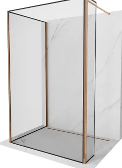 Cabine De Douche|Mexen Kioto paroi de douche Walk-in 120 x 110 x 30 cm, cadre noir, or rose - 800-120-110-221-60-70-030