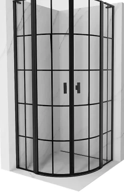 Mexen Mist L cabine de douche quart-de-rond pivotante 90 x 90 cm, grille noire, noir - 8A32L-090-090-70-77