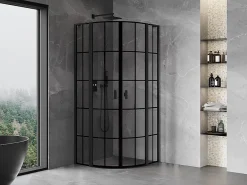 Mexen Mist L cabine de douche quart-de-rond pivotante 90 x 90 cm, grille noire, noir - 8A32L-090-090-70-77