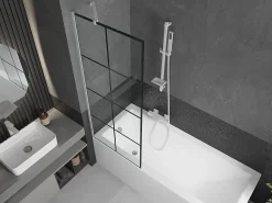 Mexen Next paroi de baignoire 1-volet 70 x 150 cm, grille noire, blanc - 895-070-000-00-77-20