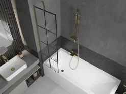 Mexen Next paroi de baignoire 1 volet 50 x 150 cm, grille noire, or - 895-050-000-00-77-50