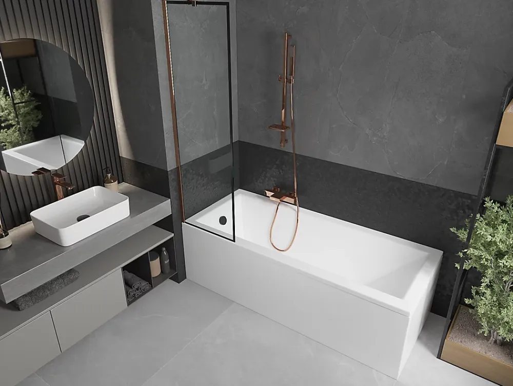 Paroi De Douche|Mexen Next paroi de douche à 1 volet 50 x 150 cm, cadre noir, or rose - 895-050-000-00-70-60