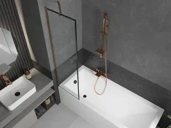 Paroi De Douche|Mexen Next paroi de douche à 1 volet 50 x 150 cm, cadre noir, or rose - 895-050-000-00-70-60