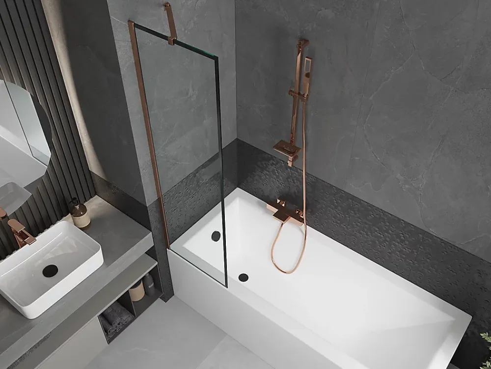 Paroi De Douche|Mexen Next paroi de douche à 1 volet 50 x 150 cm, cadre noir, or rose - 895-050-000-00-70-60