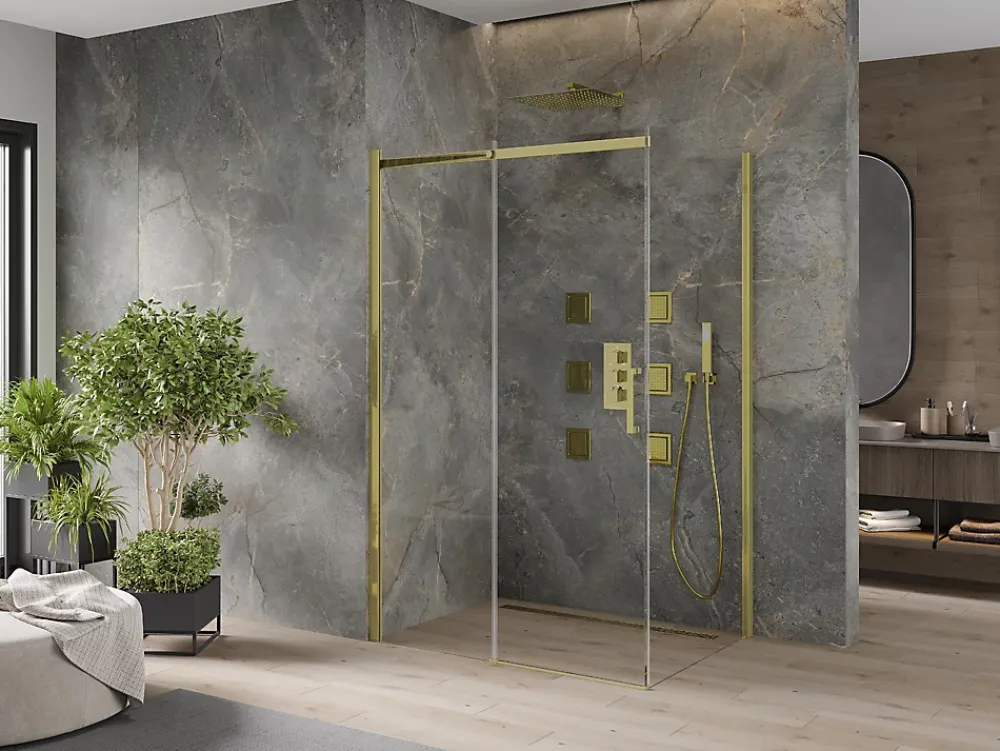 Mexen Omega cabine de douche coulissante 110 x 80 cm, transparent, dorée - 825-110-080-50-00