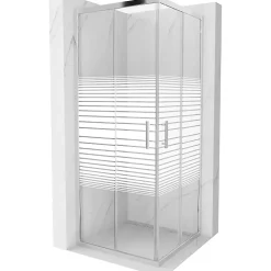 Paroi De Douche|Mexen Rio cabine de douche carrée 80 x 80 cm, bandes blanches, chrome - 860-080-080-01-20