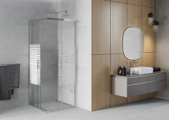 Paroi De Douche|Mexen Rio cabine de douche carrée 80 x 80 cm, bandes blanches, chrome - 860-080-080-01-20