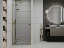 Porte De Douche|Mexen Roma porte de douche battante 90 cm, transparent, doré - 854-090-000-50-00