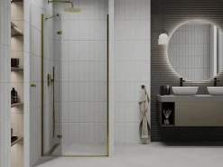 Porte De Douche|Mexen Roma porte de douche battante 90 cm, transparent, doré - 854-090-000-50-00