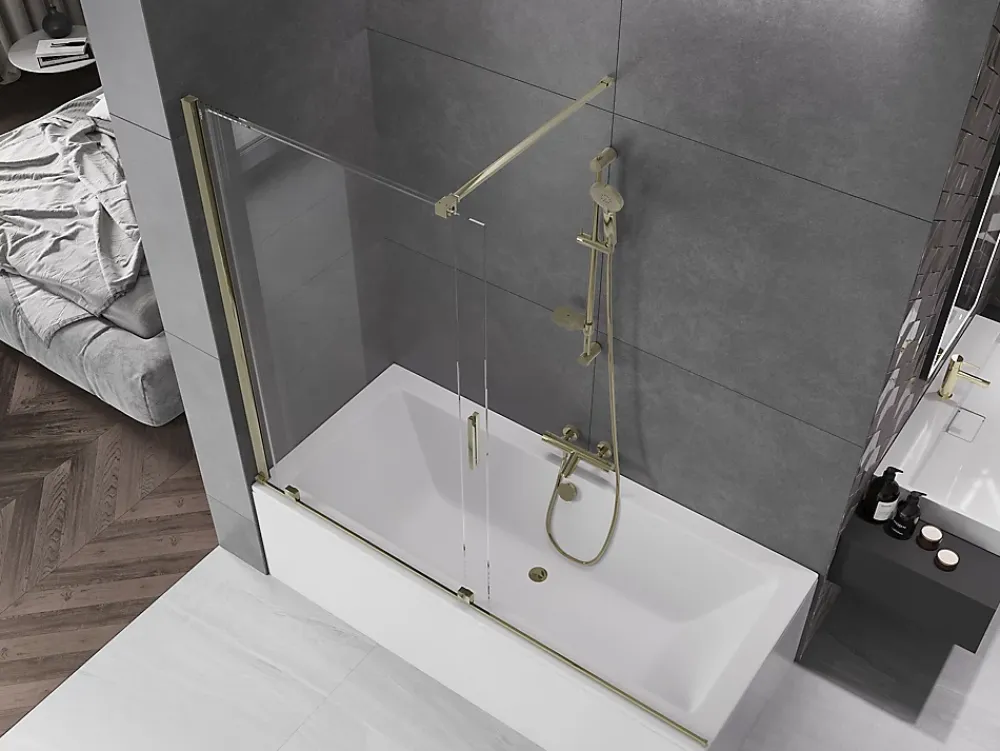 Mexen Velar pare-douche 2 plis coulissant 180 x 150 cm, transparent, doré - 896-180-000-01-50