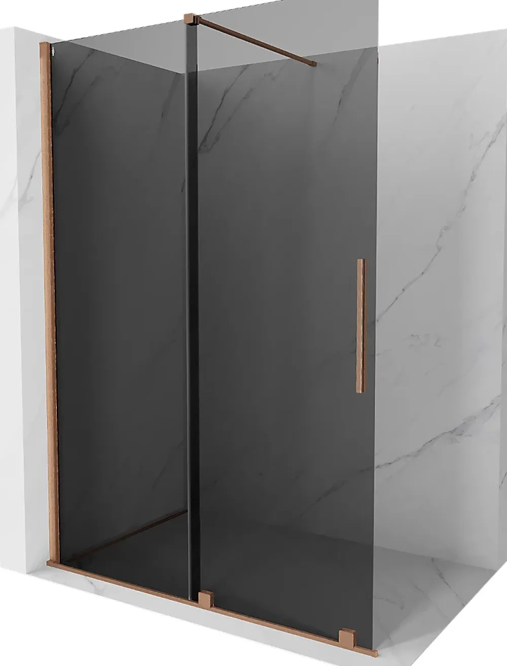 Mexen Velar paroi de douche coulissante Walk-in 150 x 200 cm, graphite 8 mm, cuivre brossé - 871-150-000-43-65