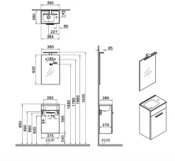 Lave-Mains|Vitra Mia ensemble meuble 39x61x28 cm avec miroir, lavabo et éclairage LED, Cordoba (MIASET40C)