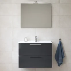Lave-Mains|Vitra Mia ensemble meuble 79x61x39,5 cm avec miroir, lavabo et éclairage LED, Anthracite brillant (MIASET80A)
