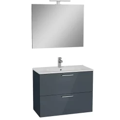Lave-Mains|Vitra Mia ensemble meuble 79x61x39,5 cm avec miroir, lavabo et éclairage LED, Anthracite brillant (MIASET80A)