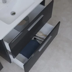 Lave-Mains|Vitra Mia ensemble meuble 79x61x39,5 cm avec miroir, lavabo et éclairage LED, Anthracite brillant (MIASET80A)