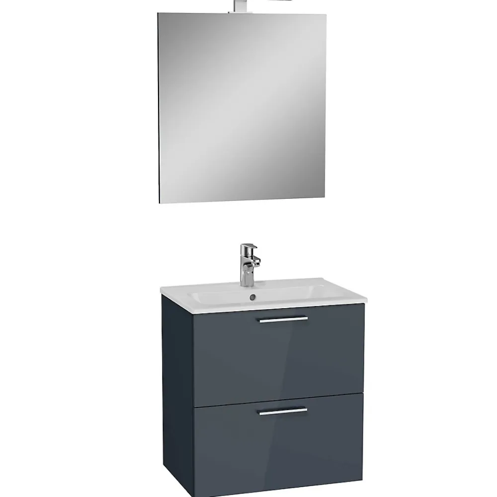 Vitra Mia ensemble meuble 59x61x39,5 cm avec porte, avec miroir, lavabo et éclairage LED, Blanc brillant (MIASETFP60B)