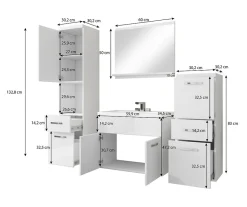 MINIO go for it , Set de meubles de salle de bains 4 pièces ALBECK, avec lavabo, blanc brillant / chêne wotan