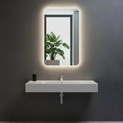 Miroir Lumineux|Et Design Miroir à bord poli 100x70 cm avec coins arrondis et rétroéclairage périmétrique