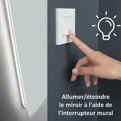 Miroir Lumineux|Et Design Miroir à bord poli 100x70 cm avec coins arrondis et rétroéclairage périmétrique