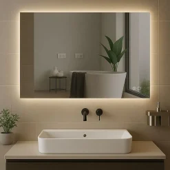 Miroir Lumineux|Et Design Miroir à bord poli 120x60 cm avec rétroéclairage périmétrique, interrupteur tactile et système antibuée