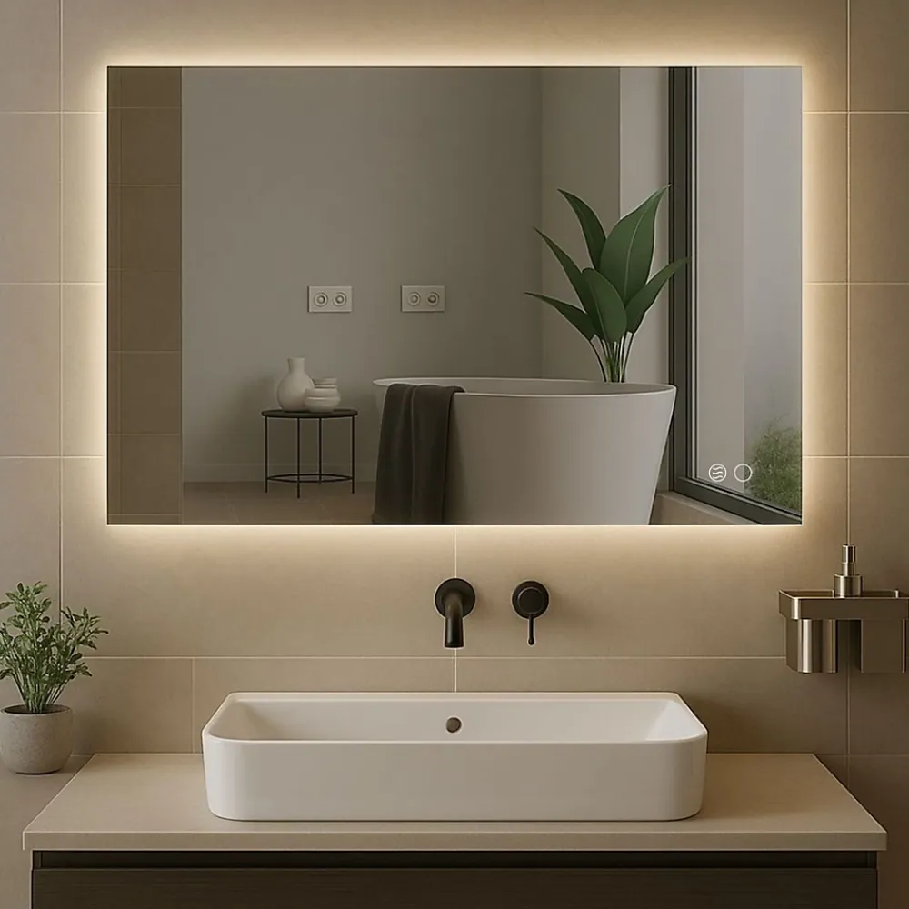 Miroir Lumineux|Et Design Miroir à bord poli 120x60 cm avec rétroéclairage périmétrique, interrupteur tactile et système antibuée