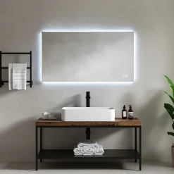Miroir Lumineux|Et Design Miroir à bord poli 120x60 cm avec rétroéclairage périmétrique, interrupteur tactile et système antibuée