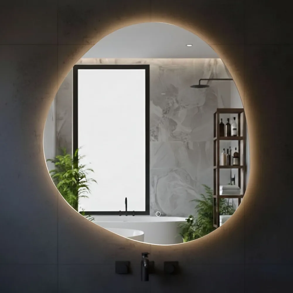 Miroir Lumineux|Et Design Miroir à bord poli 100x110 cm de forme profilée avec rétroéclairage led périmétrique et interrupteur tactile