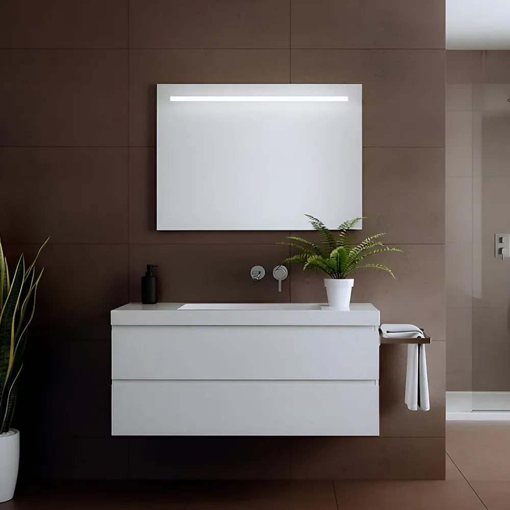 Et Design Miroir à bord poli 120x70H cm avec sablage frontal rétroéclairé led