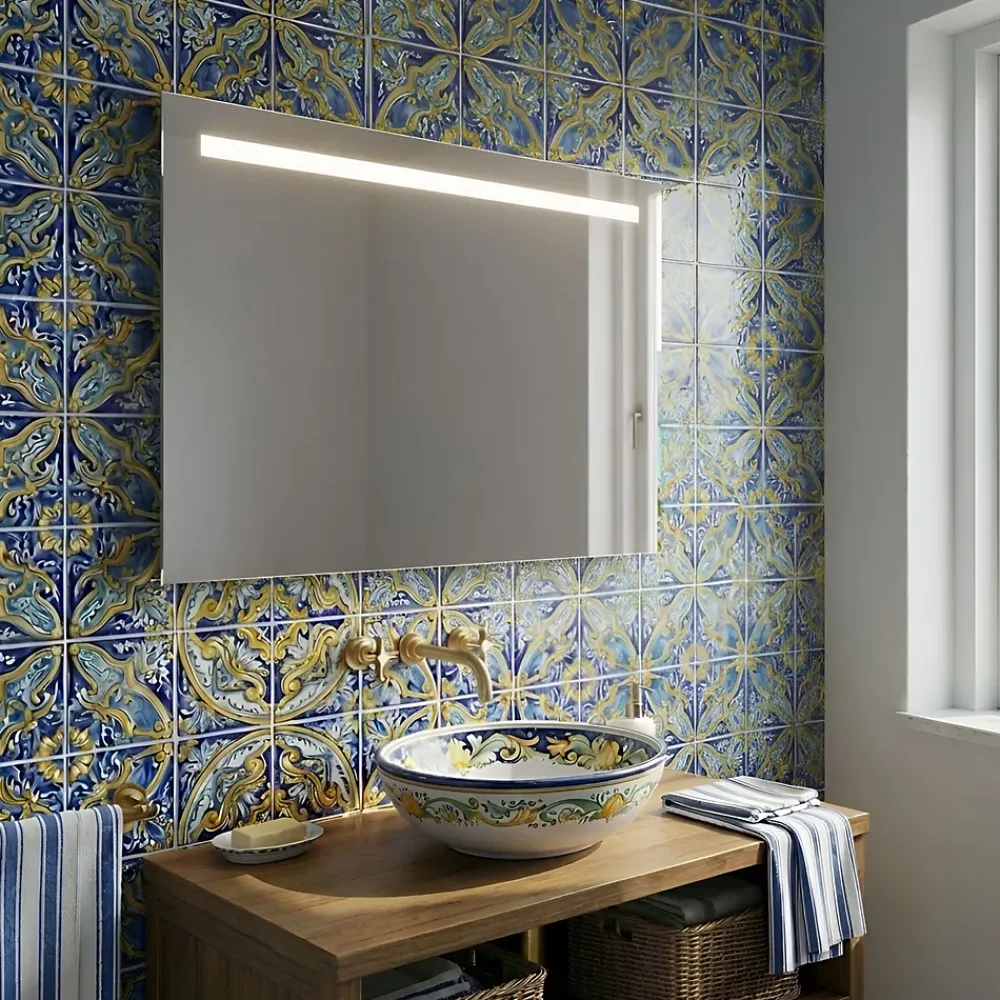 Et Design Miroir à bord poli 120x70H cm avec sablage frontal rétroéclairé led