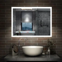 AICA Sanitaire Miroir de salle de bain 60x50cm LED tricolore anti-buée + mémoire + dimmable,
