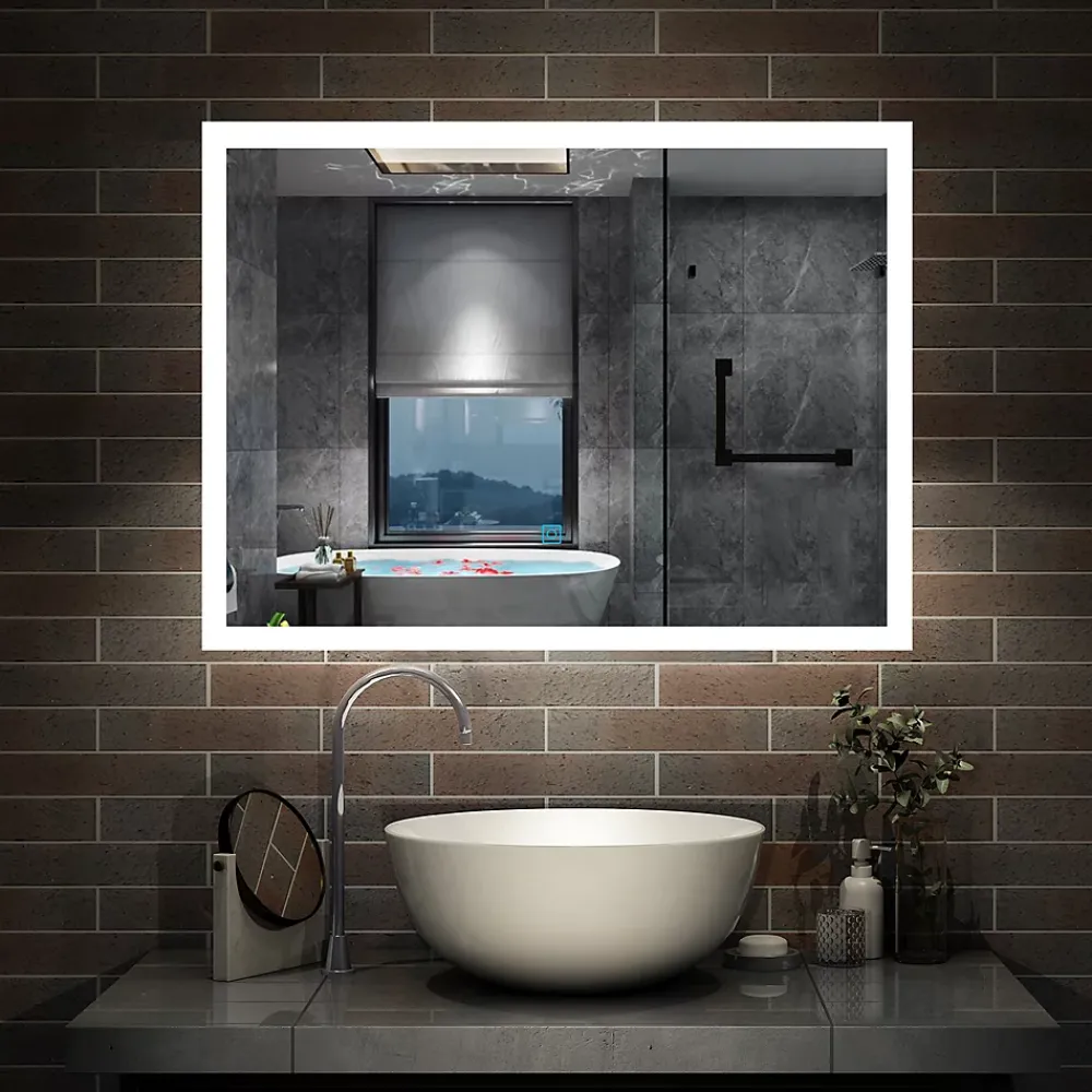 AICA Sanitaire Miroir de salle de bain 60x50cm LED tricolore anti-buée + mémoire + dimmable,
