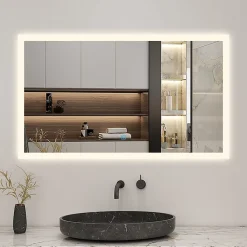 AICA Sanitaire Miroir de salle de bain 80x60cm LED tricolore anti-buée + mémoire + dimmable,