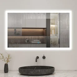 AICA Sanitaire Miroir de salle de bain 80x60cm LED tricolore anti-buée + mémoire + dimmable,