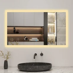 AICA Sanitaire Miroir de salle de bain 80x60cm LED tricolore anti-buée + mémoire + dimmable,