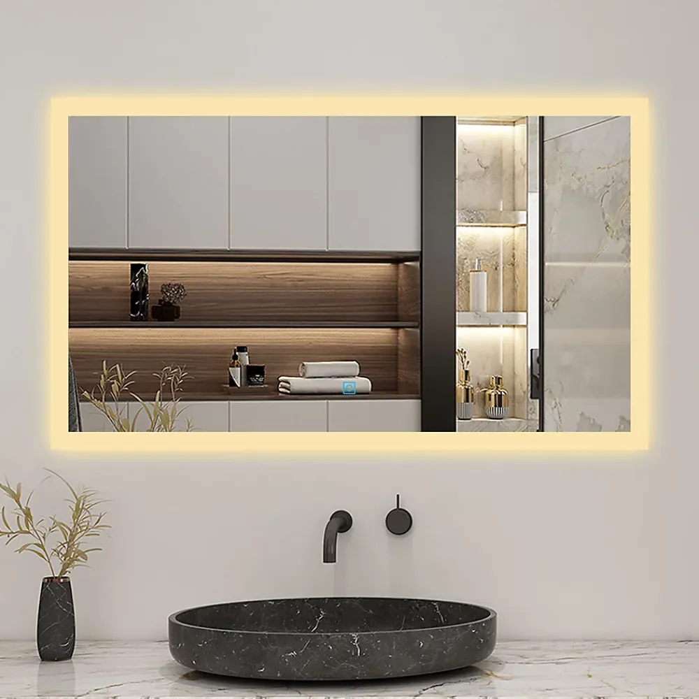 AICA Sanitaire Miroir de salle de bain 80x60cm LED tricolore anti-buée + mémoire + dimmable,