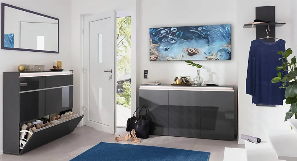 Miroir Simple|Dmora Miroir Adelchi, Miroir de salle de bain, 100% Made in Italy, 120x2h60 cm, Anthracite Brillant