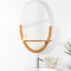 Wanda Collection Miroir Anita de salle de bain ovale en teck massif