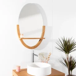Wanda Collection Miroir Anita de salle de bain ovale en teck massif